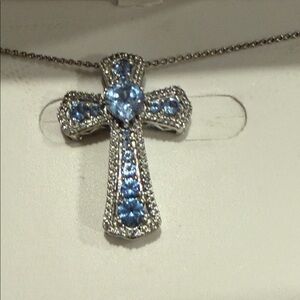 Sterling Silver and Blue Cross Pendant Necklace NWT